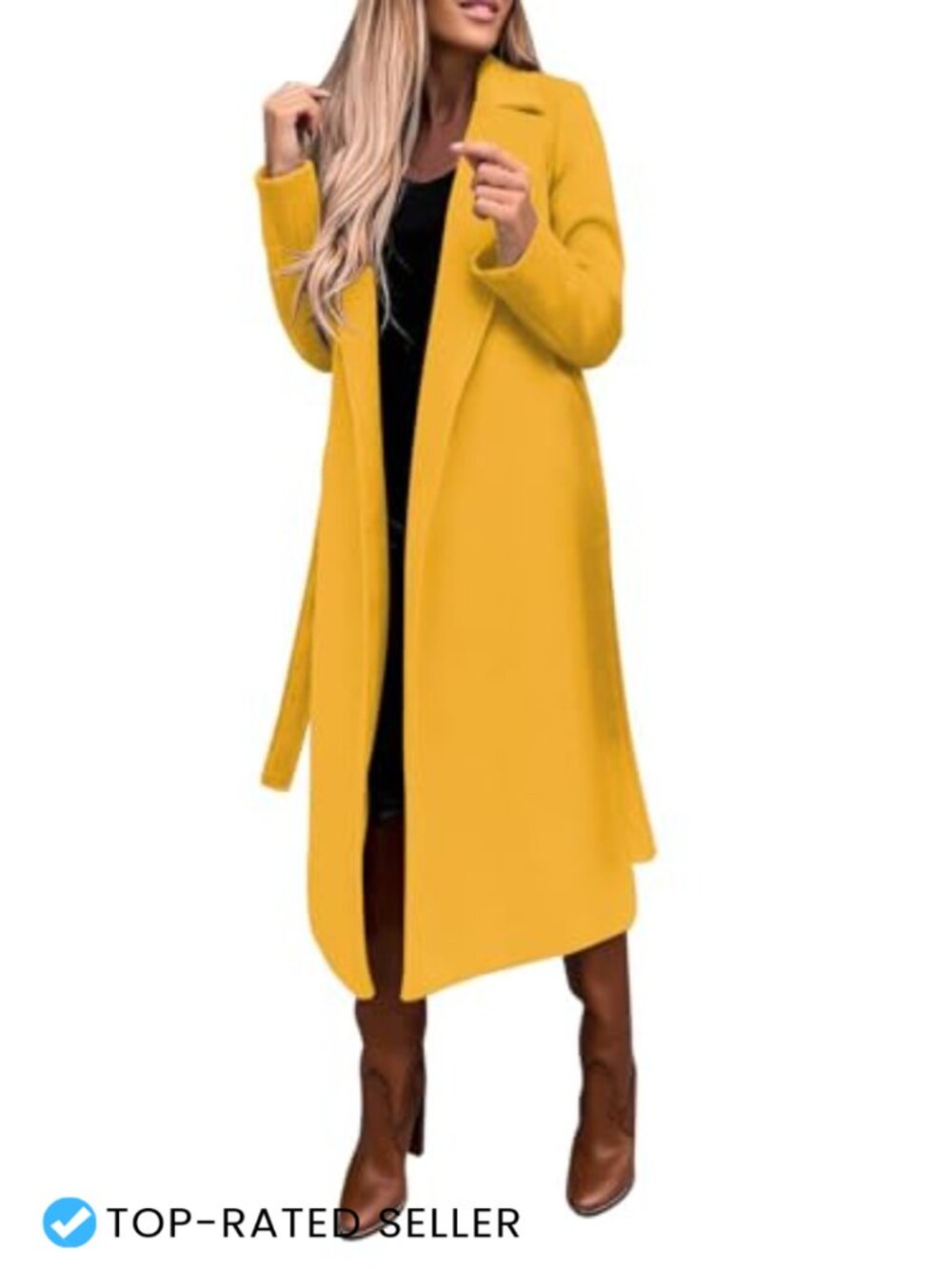 Wool Blend Midi Pea Coat Belted Notched Collar Winter Trench